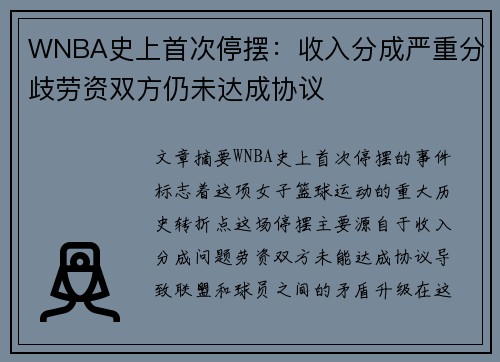 WNBA史上首次停摆:收入分成严重分歧劳资双方仍未达成协议